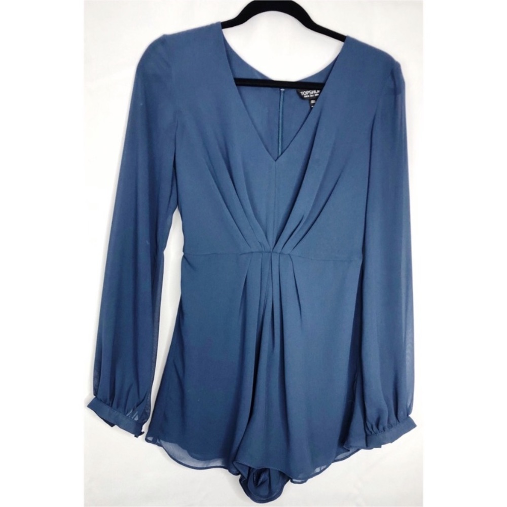 Topshop blue long sheer sleeve romper 2